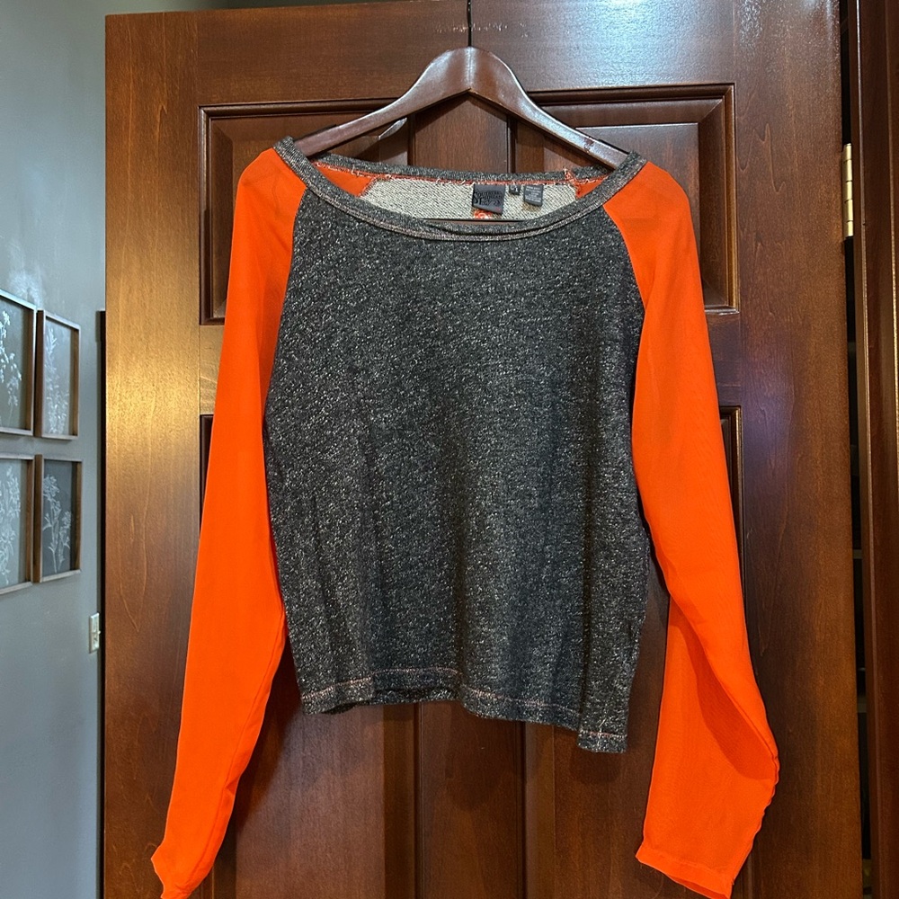 Southern Thread Colorblock Raglan Top Orange Gray Size Large Lightweight